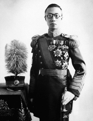 Pu-yi on the day of his coronation as Emperor of Manchukuo (image)