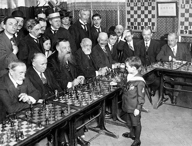 Chess prodigy Samuel Reshevsky, aged 8 defeats grand masters, France, 1920 (image)in France, 1920
